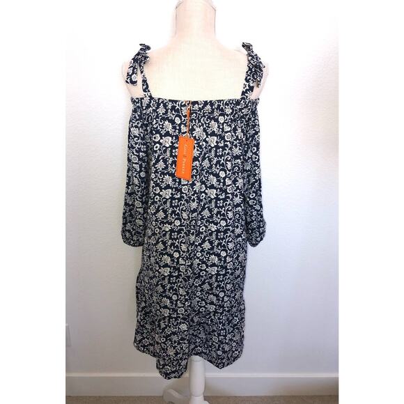 Gigi Parker Floral-Print Cold Shoulder Dress in Navy and White - M - Picture 5 of 5